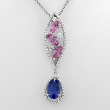 Ceylon Saphir Couleur Naturelle GIA Rapport + Saphirs Roses Collier En Or 750