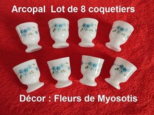 ARCOPAL  FRANCE - Vintage   -  Lot de 8  COQUETIERS    Décor  Fleurs de Myosotis