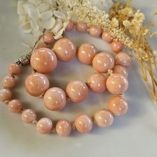 Collier Ancien Louis Rousselet Perles Verre Façon Corail Fil De Soie Noué 