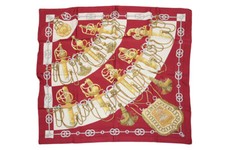 CARRE DE SOIE HERMES CLIQUETIS ROUGE DORE