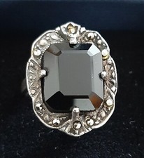 BAGUE en ARGENT ONYX et MARCASSITES - Bijou de Créateur - Taille 57 - Etat neuf