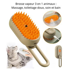Brosse vapeur 3 en 1 chat chien – massage, toilettage doux, soin et bain