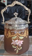 Seau à biscuits 1900 art nouveau verre émaillé décor floral Legras