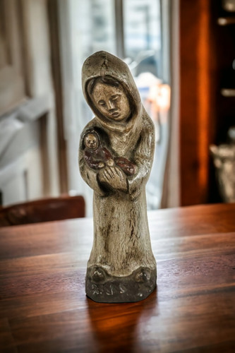 Statuette vierge enfant pierre - vierge,