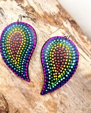 Boucles d'oreilles en bois,bijoux ethnique,bohème,peinture aborigène,multicolore