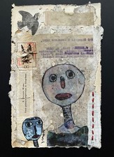 Art singulier art brut-KALOU- Techniques mixtes sur vieux papiers