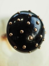 BAGUE DÔME ANCIENNE OR MASSIF 14K AMBRE NOIR ANTIQUE BLACK AMBER GOLD RING T51