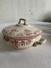 Petite Soupiere Ancienne Ou Legumier Faience Choisy Le Roy Decor Roses Rouge 