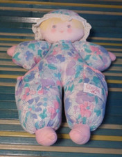 S15 / doudou poupée chiffon blonde tissu fleur bleu rose COROLLE vintage ancien