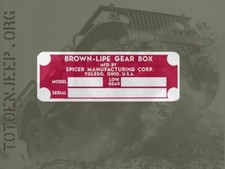 plate plaque plaquette BOITE VITESSE SPICER EARLY . jeep willys gpw gi us ww2 