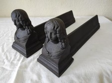 Accessoires de Cheminée anciens Chenets Têtes de Femmes   9,5 x 41cm