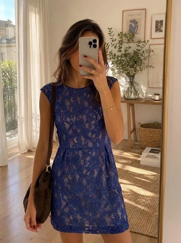 Robe sandro dentelle bleu - sandro,
