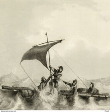 Catamaran Marine Bateau Navire - Gravure originale XIXe