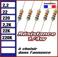 résistance 1/4w  (0,25w ) 2,2 # 22 # 220 # 2K2 # 22K # 220K  ohms 
