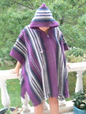 Poncho capuche adulte mélange laine alpaca ethnique chaud Equateur MAUVE VIOLET