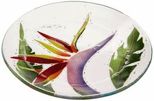 Fusion Art Glass 8-Inch Round Plate with Birds Of Paradise Design