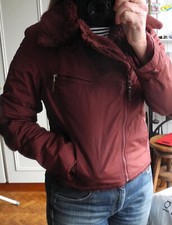 Blouson veste Morgan violet /lie de vin col et coudes fourrure 38/40 env.