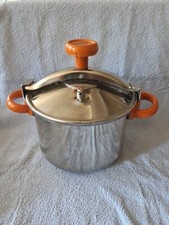 RARE Cocotte-Minute SEB INOX 8 LITRES 3 poignées orange + 1 Panier vintage 