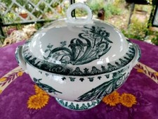 Soupière Légumier ancien Terre de Fer Société Amandinoise Modèl Iris Vert 29,5cm