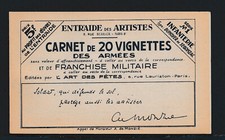 franchise militaire  FM  carnet infanterie avec vignette 1940   num 10A  **