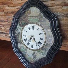 horloge oeil de boeuf superbe décor peint Avec Boite A Musique pendule, comtoise