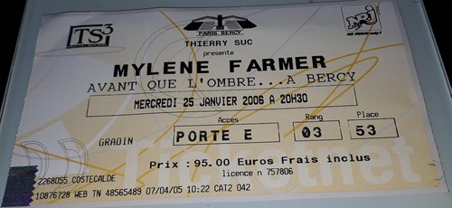 Mylene farmer billet ticket - farmer,