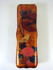 Antique Japanese Laquer Gloves Dresser Box Hand Painted Bird Floral Decoration