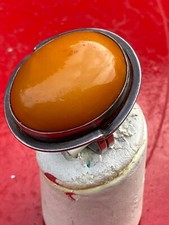 bague uni - sexe argent - ambre caramel  poinçonnée - bijou d' artiste - N°159