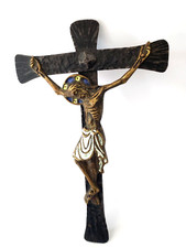 ANCIEN CRUCIFIX BRONZE EMAILLE