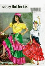 ??✂4889 PATRON BUTTERICK COSTUME CARNAVAL GITANE JUPE BLOUSE FICHU XS AU XL