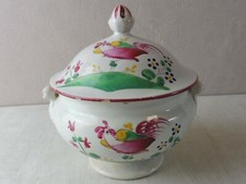 Ancienne petite soupière en céramique, décor coq, Islettes / Lunéville