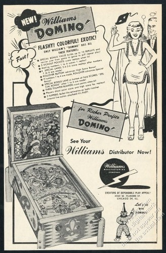 1952 williams domino pinball - williams,