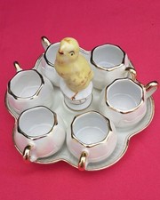 Service à Crème ancien Porcelaine - 6 petites tasses + plateau décor Poussin 🐥