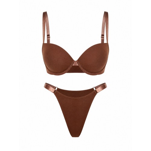 Ensemble lingerie uni marron - lingerie,