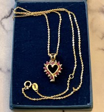 ANCIEN PENDENTIF COEUR VERMEIL ET CHAÎNE RUBIS DIAMANT ARGENT MASSIF POINÇONS