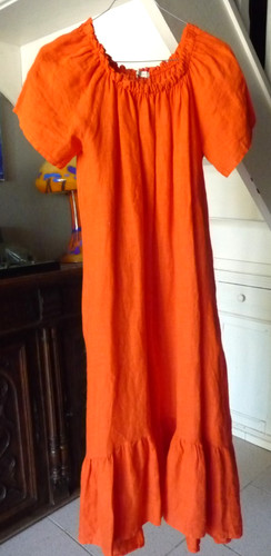 Robe longue 100 lin orange - robe,