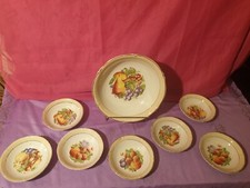 Service à dessert 1 jatte 7 coupelles semi porcelaine Ceranord France décor frui