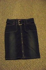womens hot kiss faded dirty dark wash front zip denim jeans skirt size 7 29