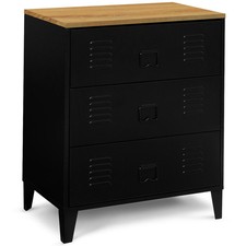 Commode 3 tiroirs ESTER 60 cm métal noir et plateau façon hêtre design industrie