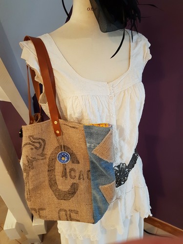 Sac cabas toile jute jean - jute,
