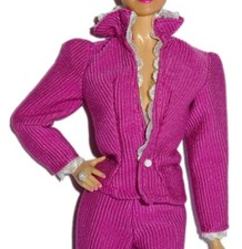 Barbie tenue tailleur pantalon côtelé sexy Couture rose avec dentelle