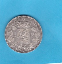 PIÈCE :  ECU DE 5 FRANCS  DE 1868 EN  ARGENT, LEOPOLD II ROI DES BELGES.