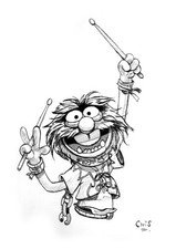 ANIMAL - MUPPETS SHOW - Dessin ORIGINAL A4 au fusain sur feuille à grain.