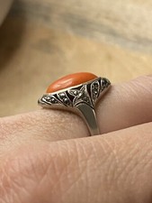 Ancienne Bague Argent Massif Berbere Kabyle Corail Rouge