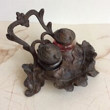 Ancien Encrier Régule 1900 Art Nouveau Feuillage - Old Spelter Inkwell