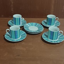 Guy Degrenne,Tasses À Café Et Soucoupes Porcelaine, Géométrique Bleu Et Violet