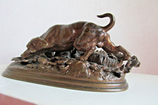 ANCIEN  BRONZE  XIXeme  CHIEN  D'ARRET  SCULPTURE  CHASSE  18cm -  J. MOIGNIEZ