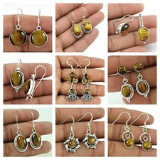 Naturel Tigre Eye Pierre Précieuse 925 Argent Sterling Superbe Boucles Noël Gift