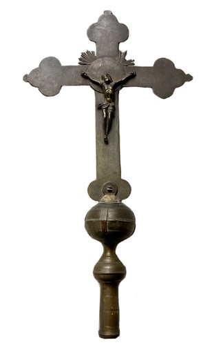 Croix procession bronze - croix,