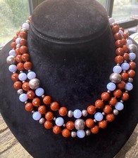 Magnifique Collier 3 rgs Calcedoine Jaspe Lapis Argent Beautiful 3 rows Necklace